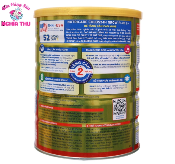 Sữa Colos24h Grow Plus 2+ 850G (2-10 tuổi)