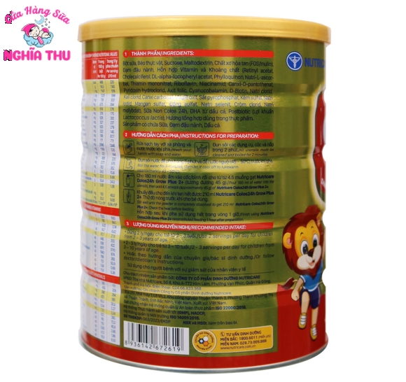 Sữa Colos24h Grow Plus 2+ 850G (2-10 tuổi)