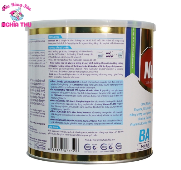 Sữa Nutralait BA 700g (trẻ biếng ăn từ 1-10 tuổi)