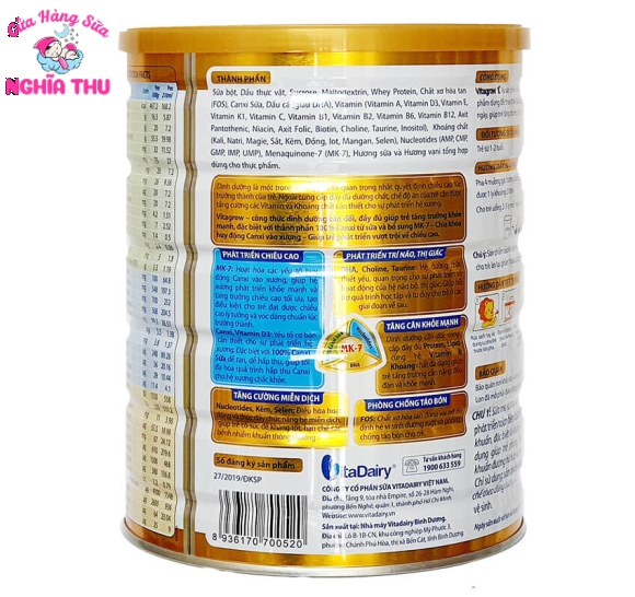 Sữa Vitagrow 1+ 900G Tăng Chiều Cao (từ 1-2 tuổi)