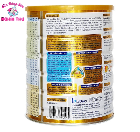 Sữa VitaGrow 2+ 900g Tăng Chiều Cao (trẻ 2 tuổi trở lên)