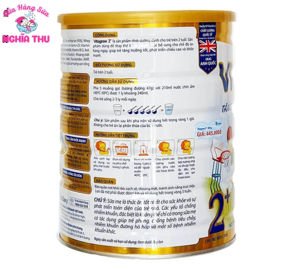 Sữa VitaGrow 2+ 900g Tăng Chiều Cao (trẻ 2 tuổi trở lên)